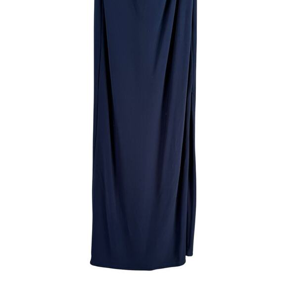 Lauren Ralph Lauren Navy Blue Halter Formal Gown Ruched Maxi Dress Front Slit 0P - Picture 7 of 9
